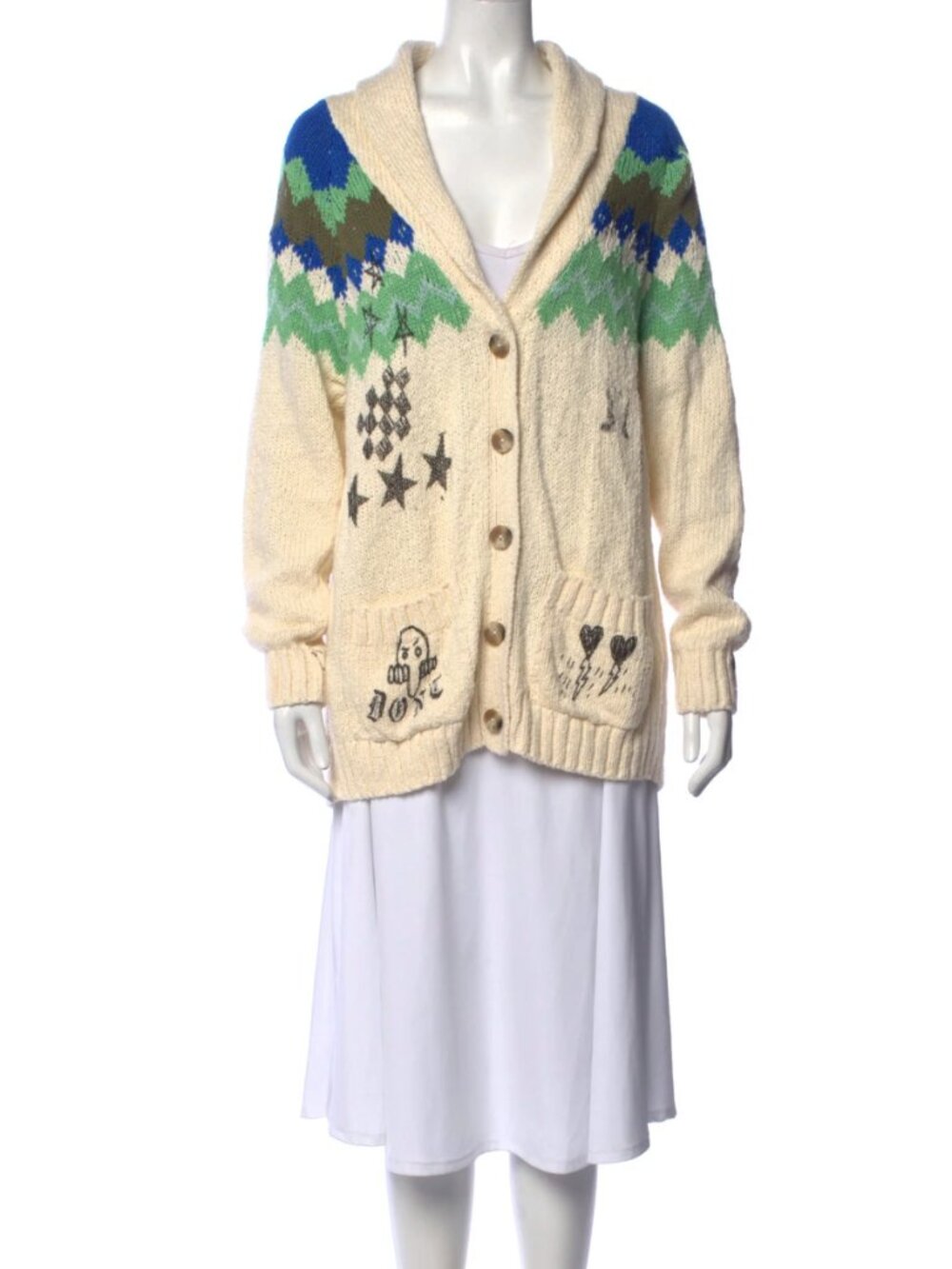 Mother - Graphic Print Open Front Sweater